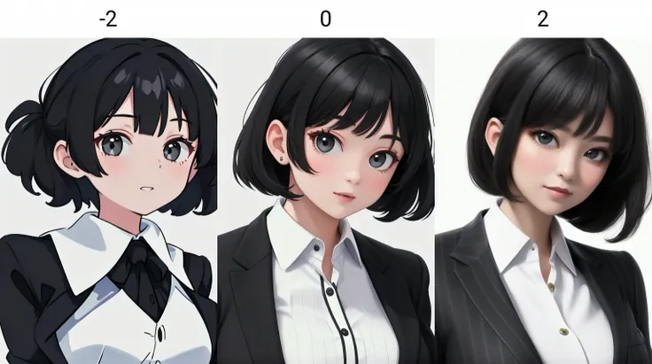 masterpiece,best quality, 1female,solo,<lora:3dSlider:-2>,black hair,white simple background,business suits,face