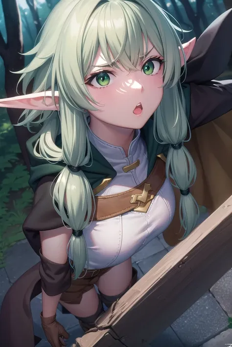 highelfarcher, <lora:highelfarcher-lora-nochekaiser:1>, 
high elf archer, elf, (green eyes:1.5), green hair, hair between eyes, ...