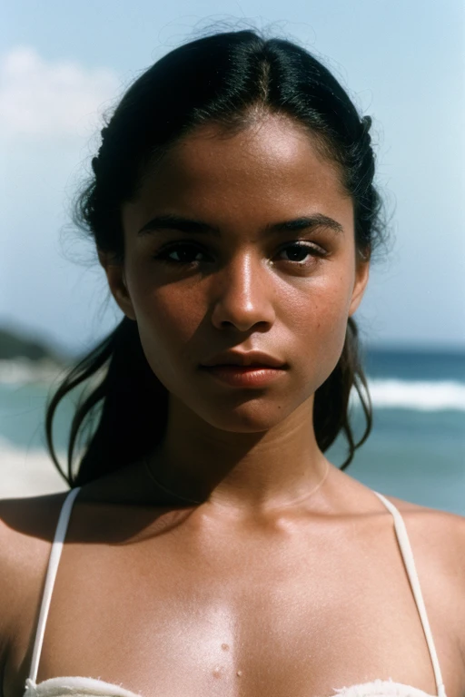 Film still, cinematic, photo of a cute woman, detailed skin texture, shot on film