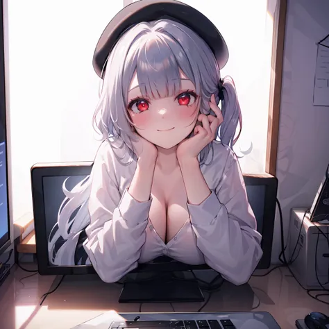 <lora:ThroughScreenStuckMonitorUpperBodyV3:1>,
through screen, stuck, monitor,  1girl, breasts,  solo,, looking at viewer,  , upper body, , cleavage, keyboard (computer), mouse (computer), hand on own face, 
<lora:ScyllaV3f:0.8>,scyllacschool, shirt, schoo...