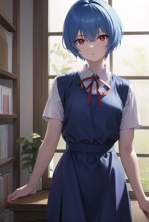 reiayanami, <lora:reiayanami-lora-nochekaiser:1>, 
rei ayanami, blue hair, short hair, (red eyes:1.5), (small breast:1.2),
BREAK blue dress, dress, neck ribbon, pinafore dress, red ribbon, ribbon, school uniform, short sleeves, short-sleeved sweater, sweat...