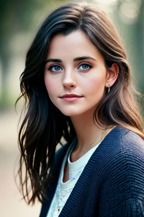 photo of beautiful (c0urteneyc0x-130:0.99), a woman with perfect hair, wearing (black cardigan:1.1),  ((Coquette:1.1)), (plain blue background:1.1), (happy:1.2), modelshoot style, (extremely detailed CG unity 8k wallpaper), professional majestic (photograp...