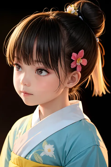 masterpiece, best quality, <lora:yc:0.6>,1girl, solo, brown hair, brown eyes, black background, bangs, hair ornament, lips, upper body, simple background, chinese clothes, looking to the side, flower, blunt bangs, closed mouth, floral print, looking away, ...