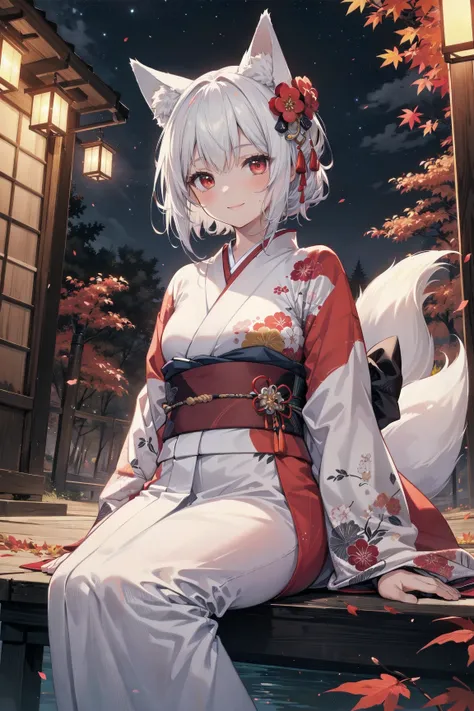 ((masterpiece:1.4, best quality)), ((masterpiece, best quality)),girl sitting in a japanese-style garden, featuring white,red an...