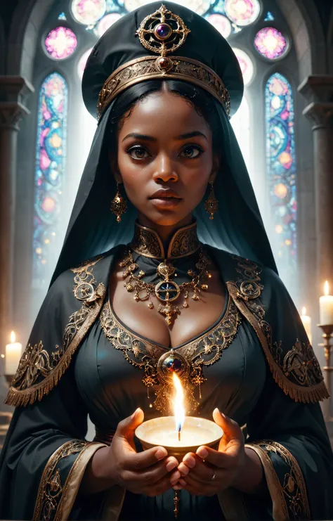 triadic colors, (high fantasy aesthetics:1.4), dramatic action look LUT <lora:TestLUTs1-000016:0.4> BREAK WizardCoreAI, medium shot of a statuesque Angolan african woman with a hungry expression (busty and curvy:1.2) focus on character, portrait, looking u...