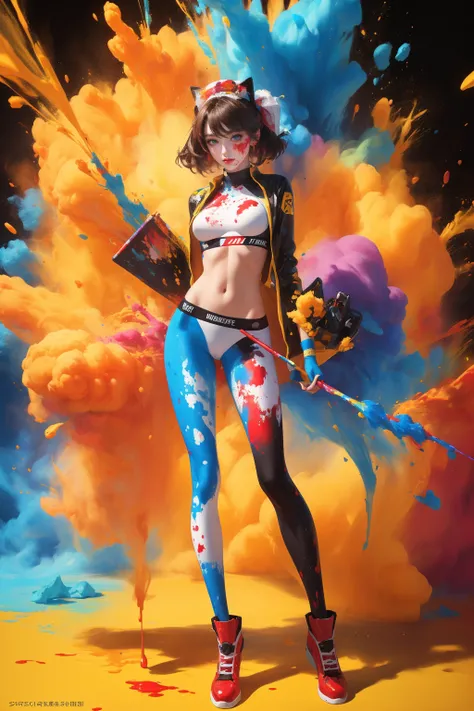 masterpiece,best quality,ultra-detailed,1girl,colorful,full body,paint splatter,<lora:md2034-000005:0.4>,