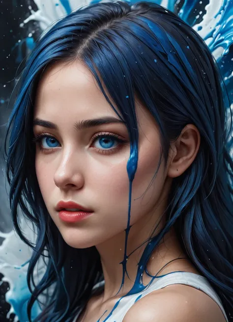 Hyperrealistic art (Ultrarealistic:1.3) <lora:FF.91.realcartoonXL_v2.lora:1> masterpiece, best quality, ultra high res, 1girl, (abstract art:1.4), bleeding blue, blue theme, visually stunning, beautiful, evocative, emotional, side view, u003clora:wowifierX...