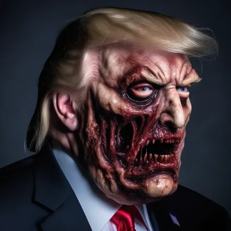 Horror-themed  <lora:fx-monsters-xl-meatsack:0.5> fx-monsters-xl-meatsack donald trump . Eerie, unsettling, dark, spooky, suspenseful, grim, highly detailed