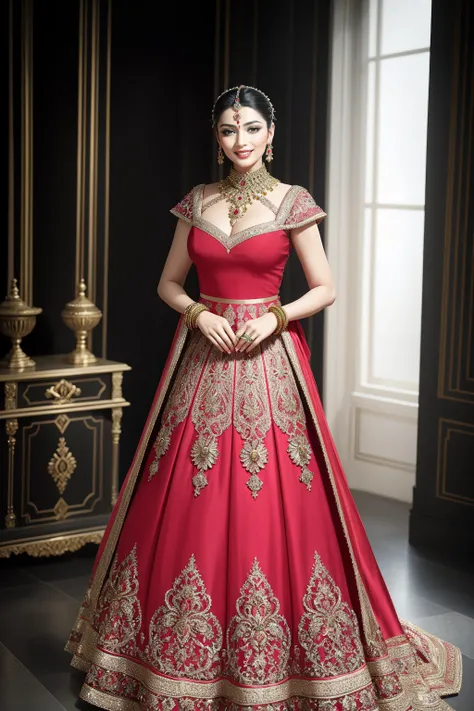 ((Masterpiece, best quality,edgQuality)),smile,smirk,
Haute_Couture, 
edgNath,
a woman posing for a picture
,wearing a (Haute_Couture,edgBW fashion) designer dress with edgNath_jewelry
 <lora:edgBollywoodLycoris:1>