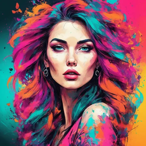 inkpunk style vibrant color image of a beautiful woman <lora:IPXL_v8:0.75>