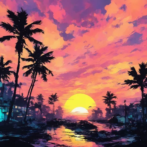 inkpunk style photo of a sunset <lora:IPXL_v8:1>