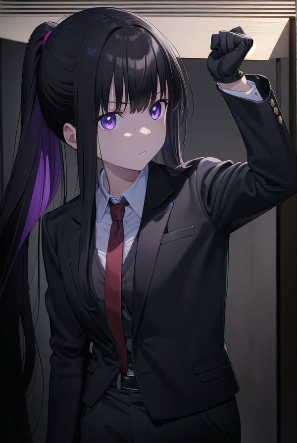 takinainoue, <lora:takinainouechickeiii-lora-nochekaiser:1>, 
inoue takina, long hair, bangs, ponytail, black hair, (purple eyes:1.2),
BREAK gloves, long sleeves, jacket, necktie, black gloves, collared shirt, belt, pants, vest, black jacket, black pants, ...