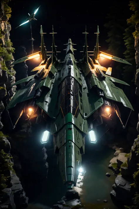 <lora:zxrspc_v3:1> Army Green zxrspc, masterpiece, best cinematic quality, photorealistic highly detailed 8k raw photo, volumetric lighting, volumetric shadows, reflective fuselage, A meteor shower, with streaks of light and the anticipation of a celestial...