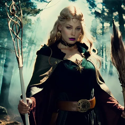 Tolkien, Middle Earth, Mirkwood, in the style of Anato Finnstark, (masterpiece:1.2), (best quality,:1.2), 8k, highly detailed, hyperrealistic, cinematic lighting, ambient lighting, Bridgette, <lora:Bridgette-10:1.0>, as rpgelf, sorceress, (((cowboy shot)))...