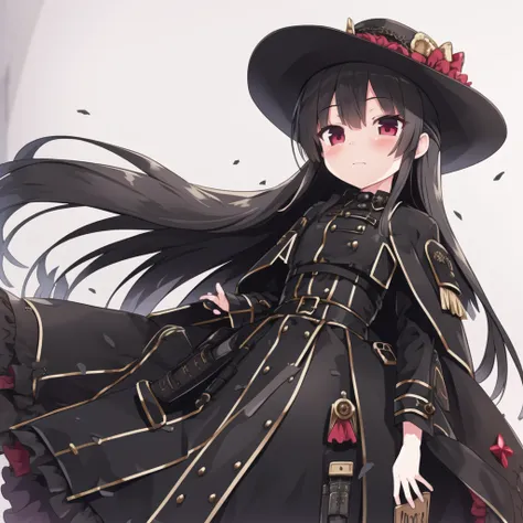 best_quality,masterpiece,1_girl, <lora:cura:0.8>, cowboy shot,hat, beautiful detailed black gothic empire waist dress, coat, bla...