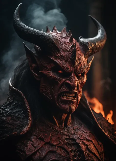 breathtaking (Photo:1.3) of (Ultrarealistic:1.3) <lora:FF.101.juggernautXL_version6Rundiffusion.LORA:1.6> Horror-themed cinematic film still,a horrifying red-skinned male demon king, (full body portrait:1.3), (detailed monstrous evil face:1.4), screaming, ...