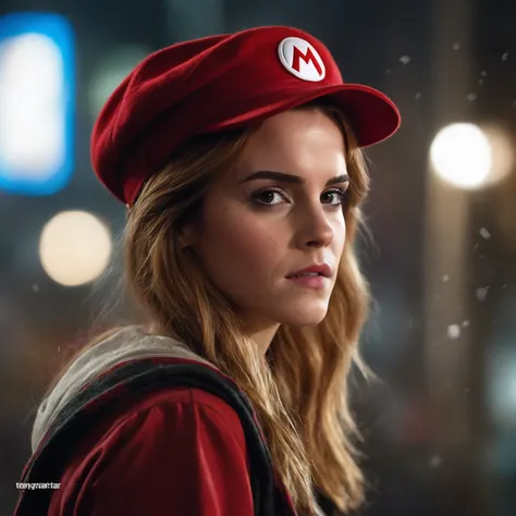 cinematic photo Portrait of ((ohwx woman)) as super Mario, red hat, fantasy, highly detailed, digital painting, artstation, concept art, sharp focus, illustration, art by Tony Sart and artgerm and randy vargas <lora:watson_lora_v2_128:1> . 35mm photograph...