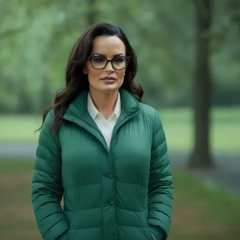 cinematic film still of  <lora:Lisa Ann-000002:1>
<lora:Retro:1>
Lisa Ann a woman with glasses and a green jacket, shallow depth of field, vignette, highly detailed, high budget, bokeh, cinemascope, moody, epic, gorgeous, film grain, grainy