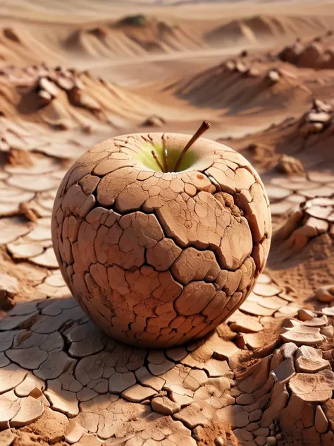 drath, dry earth, a close up of a apple <lora:dryearth-sdxl:1>