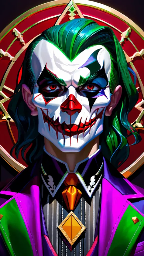Hyper realistic art skull joker demon concept art portrait by Casey Weldon, Olga Kvasha, Miho Hirano, hyperdetailed intricately detailed gothic art trending on Artstation triadic colors Unreal Engine 5 detailed matte painting, deep color, fantastical, intricate detail, splash screen, complementary colors, fantasy concept art, 8k resolution, gothic DeviantArt masterpiece . Extremely high-resolution details, photographic, realism pushed to extreme, fine texture, incredibly lifelike