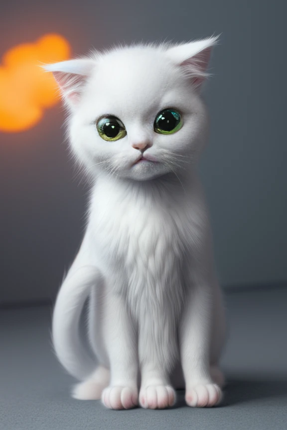 (disney pixar 3d animation style:1.25) (cute adorable ghost cat, tabby ghost, thin hair:1.2) ghost fur, wispy white dissolving fur, (orange fiery eyes:1.2)