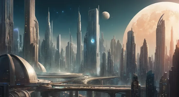 concept art of  <lora:Metropolis City:1>
metropolis city a futuristic city with a giant moon in the background, digital artwork, illustrative, painterly, matte painting, highly detailed