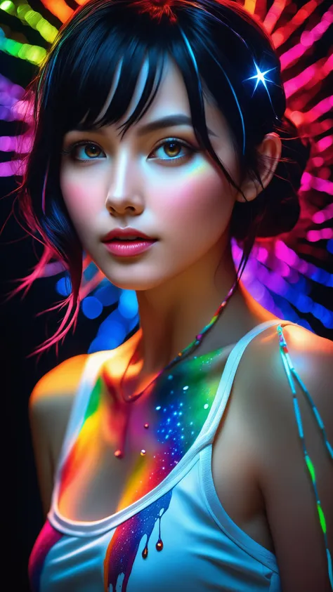 masterpiece, photorealistic, ultra realistic, best quality, ultra high res, extremely detailed, (psychedelic art:1.4), woman, veil, visually stunning, beautiful, award-winning illustration, cosmic space background, ethereal atmosphere, ultra quality, beaut...