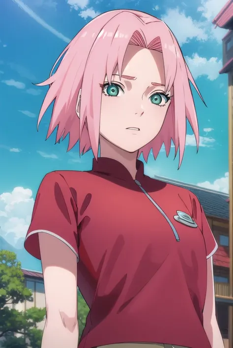 sakuraharuno, <lora:sakura haruno shippuuden-lora-nochekaiser:1>,
noheadband sakura haruno, short hair, (green eyes:1.5), pink hair,
BREAK shirt, (red shirt:1.5), short sleeves, vest,
BREAK outdoors, forest, sky, clouds, nature, sun,
BREAK looking at viewe...