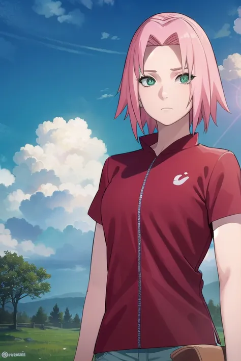 sakuraharuno, <lora:sakura haruno shippuuden-lora-nochekaiser:1>,
noheadband sakura haruno, short hair, (green eyes:1.5), pink hair,
BREAK shirt, (red shirt:1.5), short sleeves, vest,
BREAK outdoors, forest, sky, clouds, nature, sun,
BREAK looking at viewe...