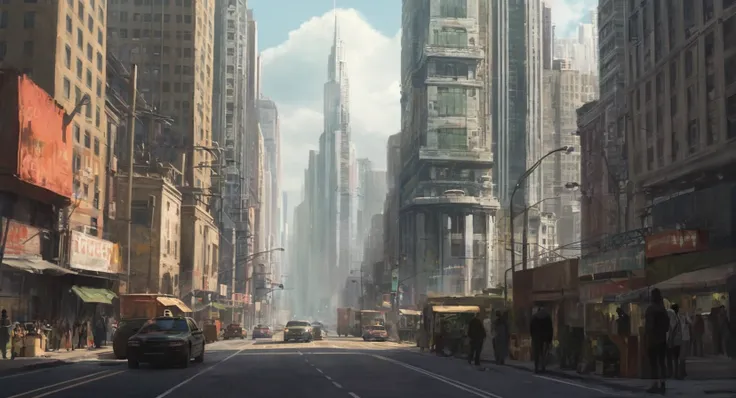 concept art of  <lora:Metropolis City:1>
metropolis city a city street with a lot of tall buildings, digital artwork, illustrative, painterly, matte painting, highly detailed