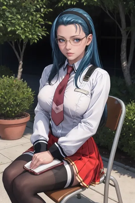 sitting,
masterpiece, best quality, high quality, highres, outdoors, day, upper body, looking at viewer, solo, focused, BREAK,
FAP_BibleBlack_JunkoMochida_ownwaifu, bible_black,
1girl, long hair, blue hair, hairband, breasts, large breasts, blue eyes, ri...
