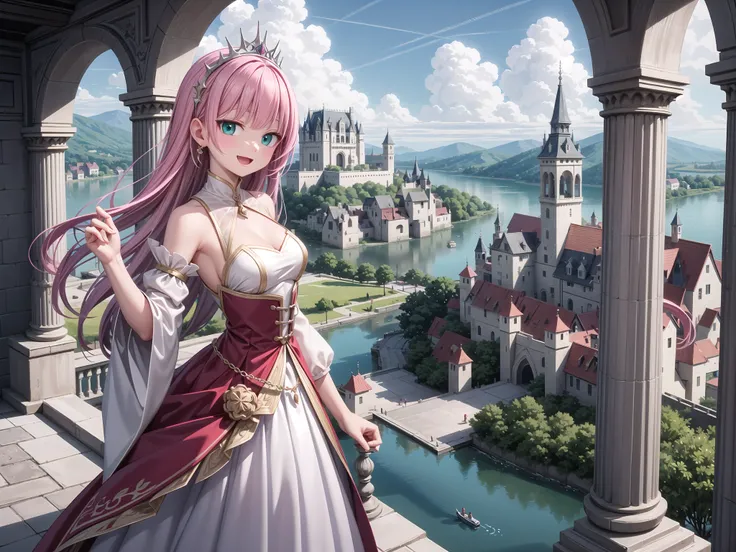 insanely detailed, absurdres, ultra-highres, ultra-detailed, best quality,
1 girl, solo, nice hands, perfect hands,
BREAK,
(wearing princess dress), teara,
happy smile, laugh, open mouth,
standing,
from side, cowboy shot, looking at viewer,
BREAK,
slender,...