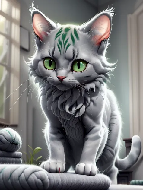 cat, grey, green eyes,  magic <lora:warmcats-1.2-000004:0.9>