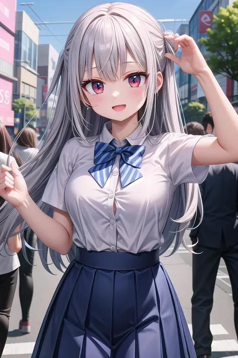 insanely detailed, absurdres, ultra-highres, ultra-detailed, best quality,
1girl, solo, nice hands, perfect hands,
BREAK
summer school uniform with indigo blue bowtie, (short sleeves, dark blue skirt, pleated skirt:1.3), (indigo blue:1.3) bowtie, (white sh...