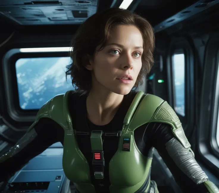 (young:0.8) Ellen_Ripley from Aliens, (Ellen Ripley),
spaceship interior,tight spacesuit, slime,tight top,
backlit from a spaceship window and consoles monitor in the background,
glass_cracks, gravityless, pen floating through the air,
apprehensive,br...