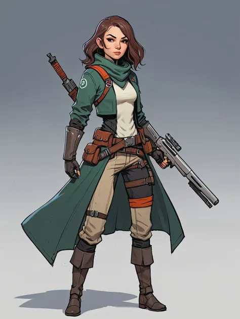 epic scifi rogue character concept holding weapon, hero pose