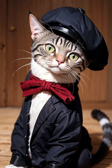 a photo of the most handsome cat, with a hat, his name is jack, stylish