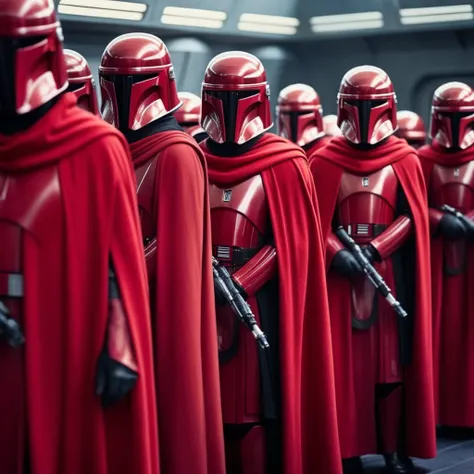 cinematic film still of  <lora:Crimson Guard:1>
Crimson Guard a group of people dressed in red robes costume and helmets Star Wars Universe, shallow depth of field, vignette, highly detailed, high budget, bokeh, cinemascope, moody, epic, gorgeous, film gra...