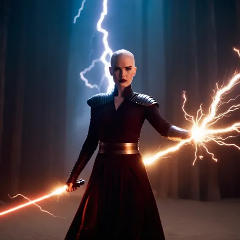 cinematic film still of  <lora:Asajj Ventress:1.2>
Asajj Ventress a woman in a black dress is holding a lightning bolt with electric lighting sparks In Star Wars Universe, shallow depth of field, vignette, highly detailed, high budget, bokeh, cinemascope, ...