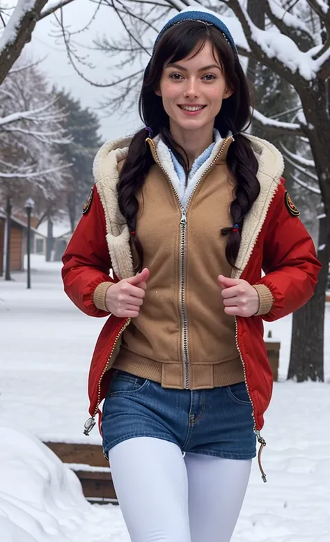 embedding:katya-p-step00000800 in a winter jacket in sibieria, walking in snow