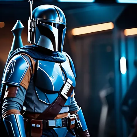 cinematic film still of  <lora:Bo-Katan Kryze:1.2>
Bo-Katan Kryze a woman in a blue Nite Owl mandalorian suit in star wars universe, shallow depth of field, vignette, highly detailed, high budget, bokeh, cinemascope, moody, epic, gorgeous, film grain, grai...
