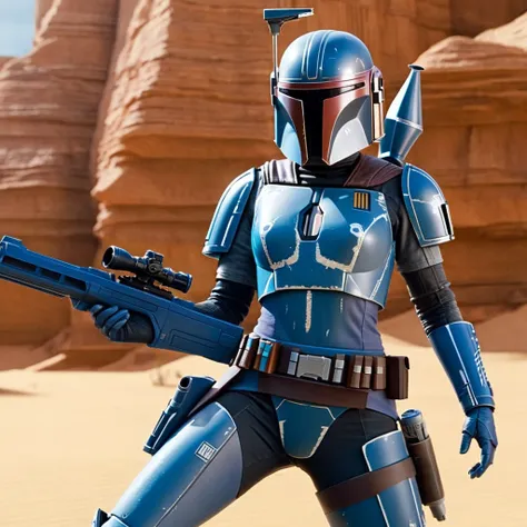 professional 3d model of  <lora:Bo-Katan Kryze:1>
Bo-Katan Kryze a woman in a blue mandalorian bikini outfit holding two guns in star wars universe, octane render, highly detailed, volumetric, dramatic lighting