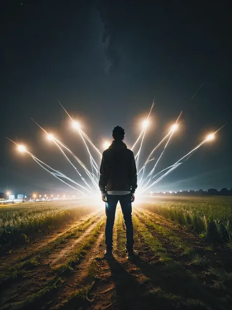 ral-exposure, a person standing in front of a field with long exposure lights <lora:ral-exposure-sdxl:1>