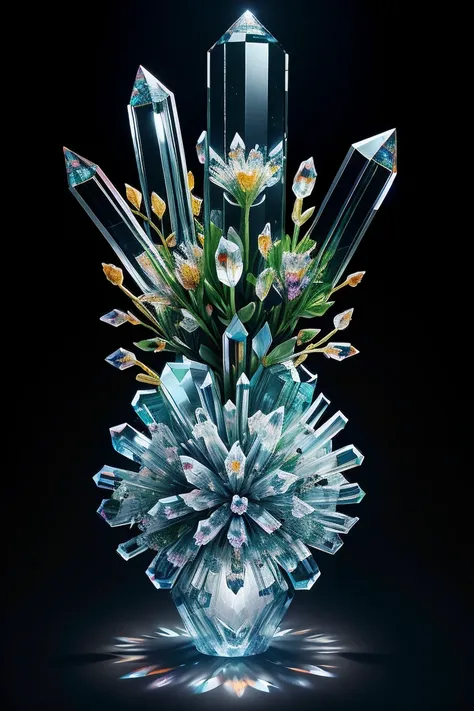 vase with flowers made of crystalz <lora:Crystals:1>