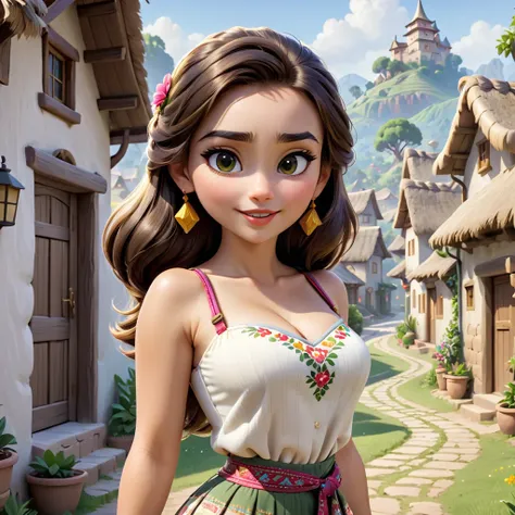 modisn disney, attractive caucasian village girl, sexy outfit, cute expression, flawless