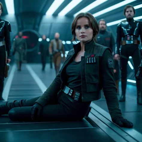 cinematic film still of  <lora:Jyn Erso:1.2>
Jyn Erso a naked hot woman in a black jacket and boots is laying on a platform in star wars universe, shallow depth of field, vignette, highly detailed, high budget, bokeh, cinemascope, moody, epic, gorgeous, fi...