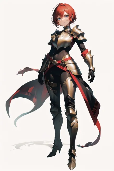 (best quality, masterpiece:1.1), <lora:Better light:0.5>,  full body,  looking at viewer,   (1female), angry face, red hair, very short hair, spiked hair,       breastplate, gloves, metal armor, (fantasy, medieval, ancient), (white background:1.3),