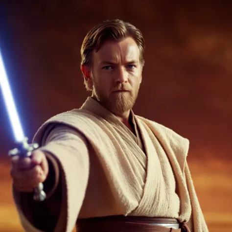 cinematic film still of  <lora:Obi-Wan Kenobi:1.2>
Obi-Wan Kenobi an old man with a sword in his hand in star wars universe, shallow depth of field, vignette, highly detailed, high budget, bokeh, cinemascope, moody, epic, gorgeous, film grain, grainy