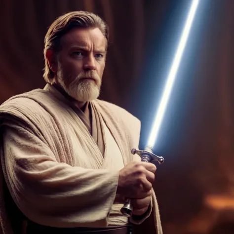 cinematic film still of  <lora:Obi-Wan Kenobi:1.2>
Obi-Wan Kenobi an old grey beard man with a sword in his hand in star wars universe, shallow depth of field, vignette, highly detailed, high budget, bokeh, cinemascope, moody, epic, gorgeous, film grain, g...