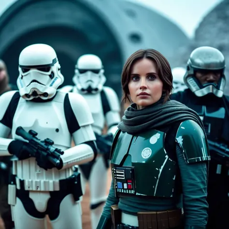 cinematic film still of  <lora:Jyn Erso:1.2>
Jyn Erso a hot woman in a star wars costume surrounded by stormtroopers in star wars universe, shallow depth of field, vignette, highly detailed, high budget, bokeh, cinemascope, moody, epic, gorgeous, film grai...